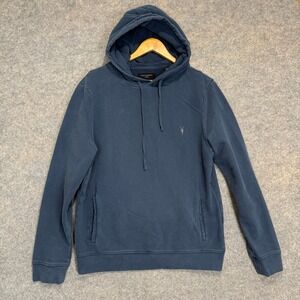 All Saints Hoodie Sweatshirt Mens Large Raven Oth Blue French Terry Logo